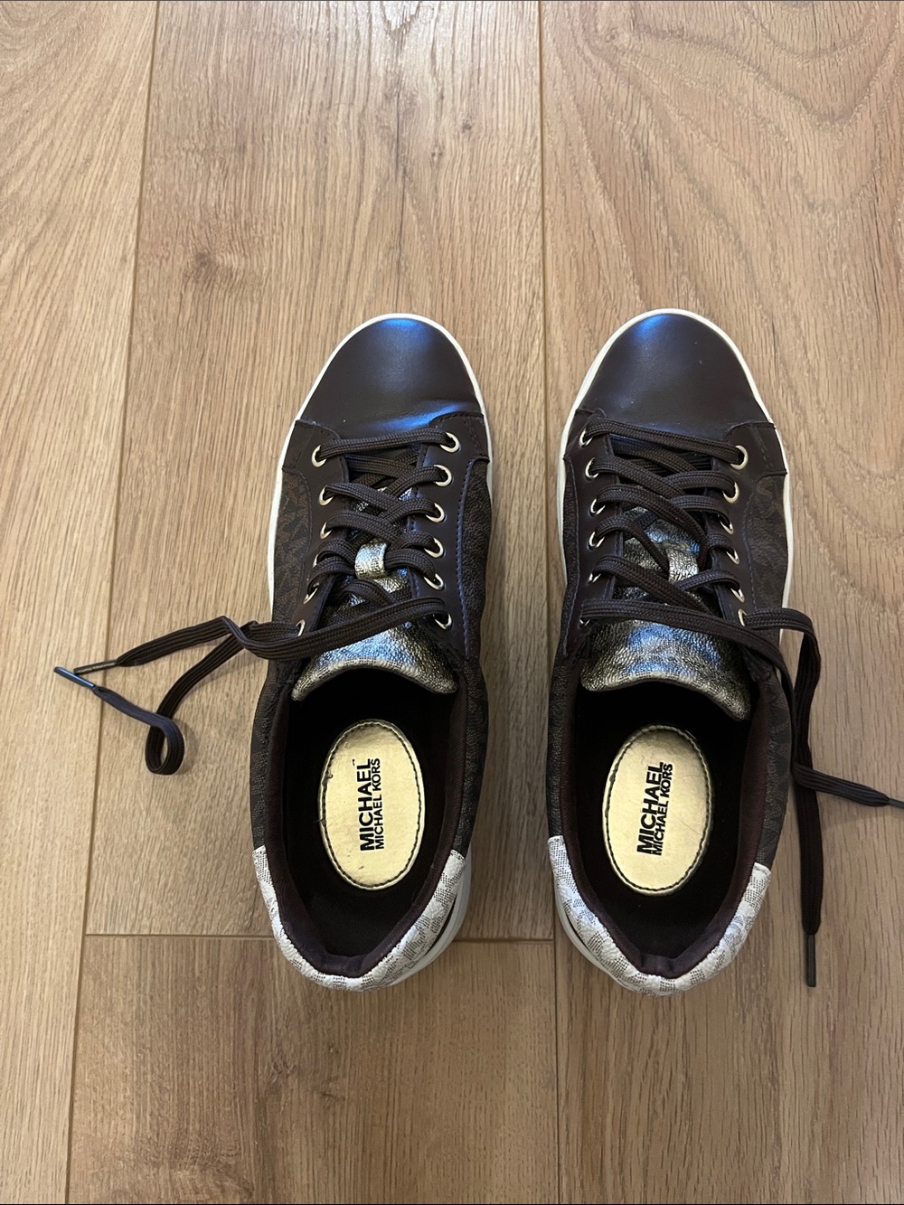 MICHAEL Michael Kors Brown and Silver  Lace-Up Platform Sneakers